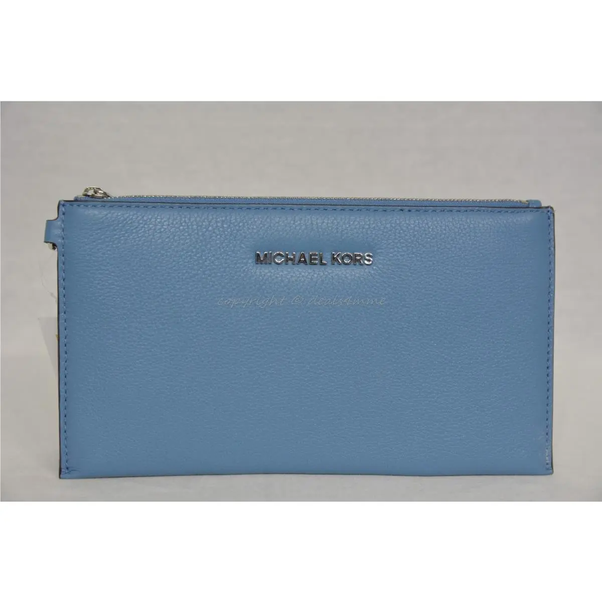 Michael Kors Bedford Large Leather Zip Clutch in Sky Blue