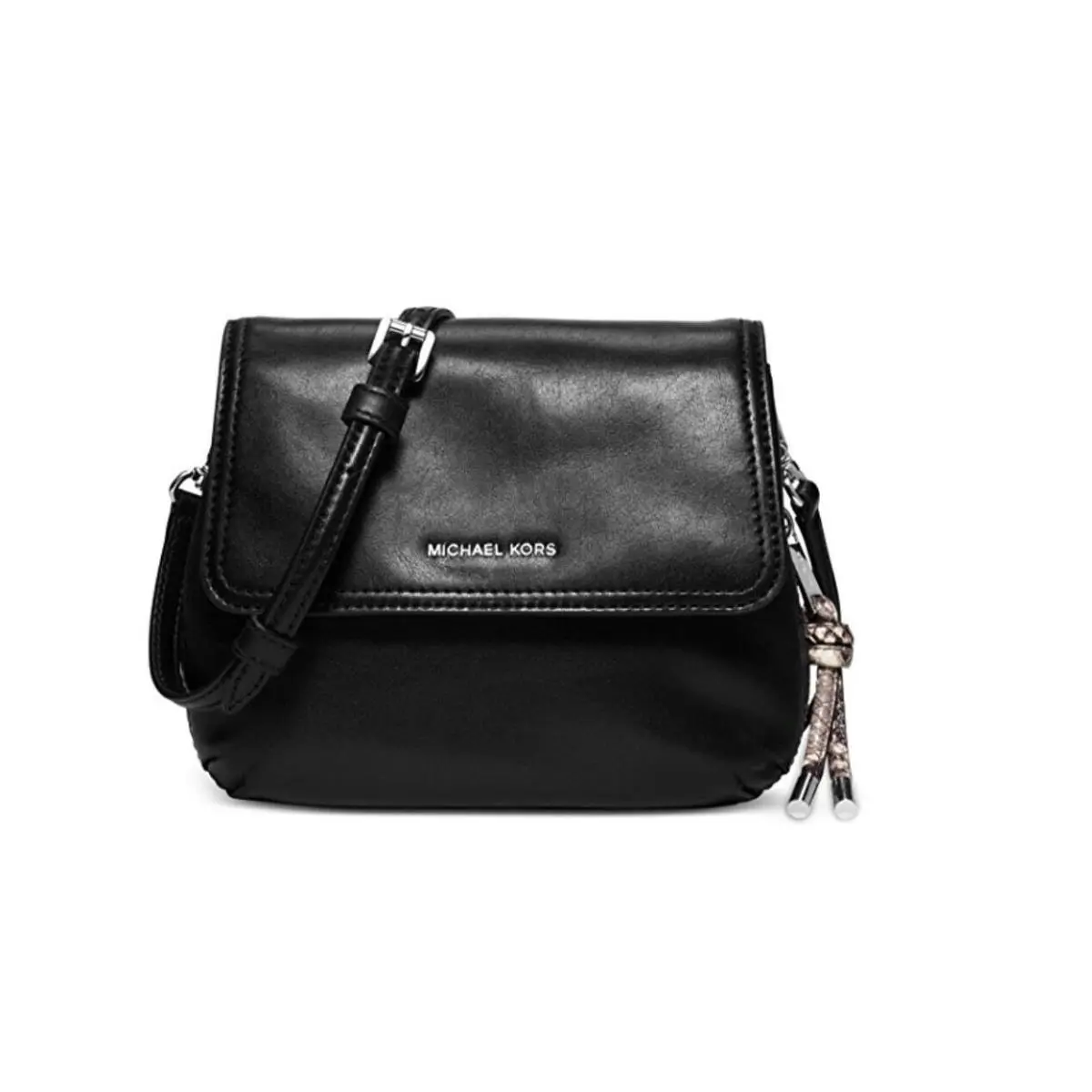 Michael Kors Black Leather Isabel Flap Small Messenger Bag Purse 008