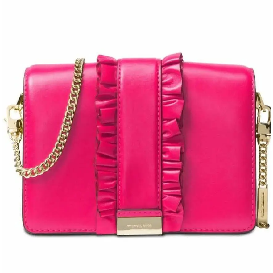 Jade MD Gusset Clutch Rows Ruffles Bag Leather Snap Ultra Pink by Michael Kors