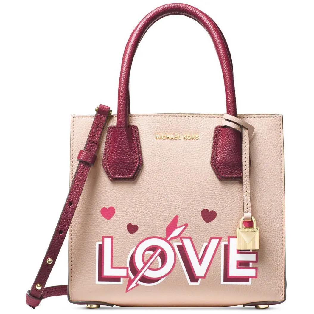 Michael Kors Mercer MD Leather Crossbody Pink Mulberry Bag Padlock Charm