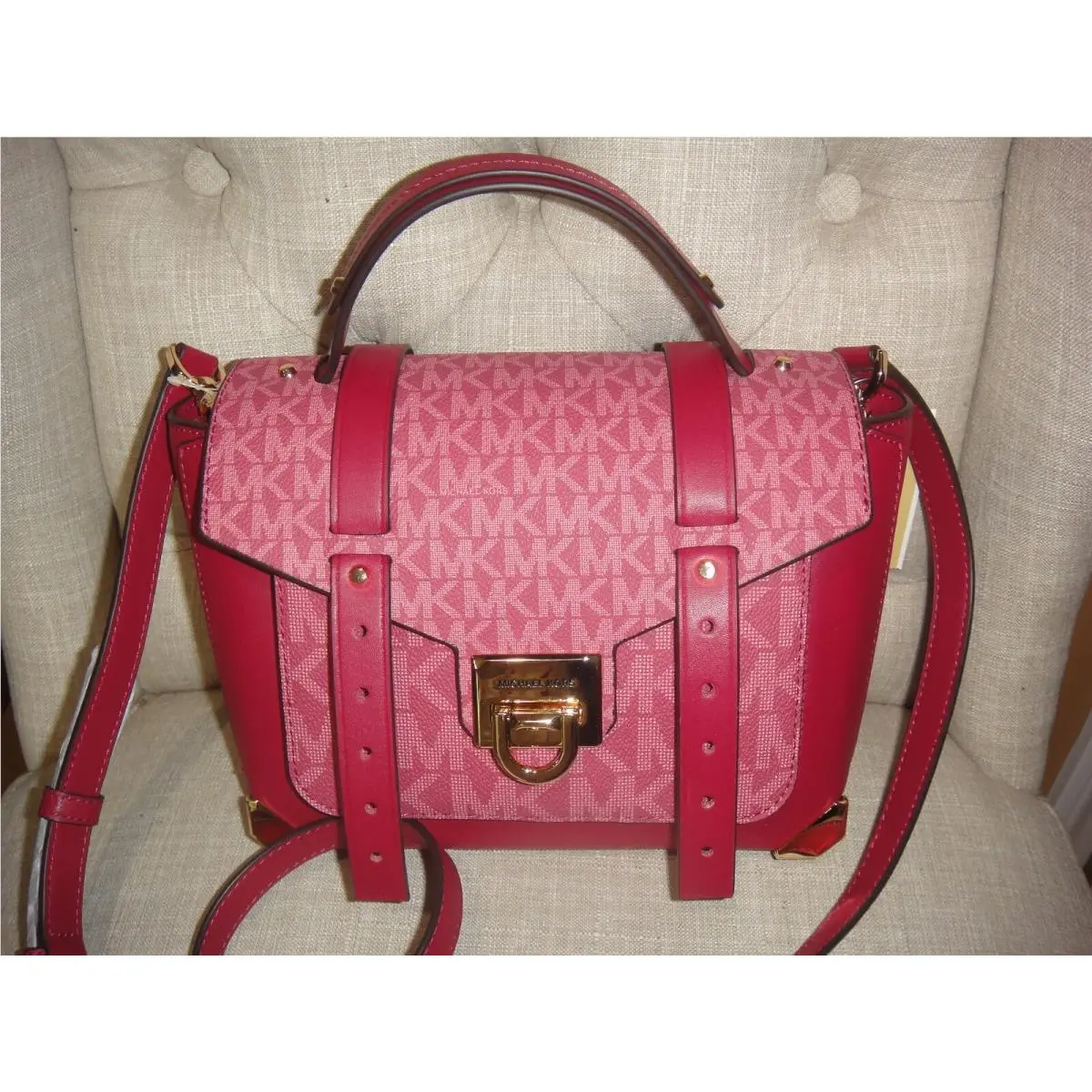 Michael Kors Manhattan Berry Multi Medium Leather Satchel Bag. Mfsrp