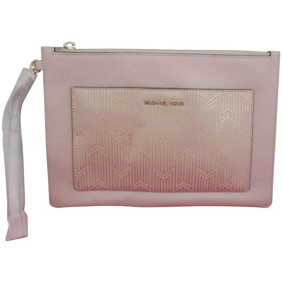 Michael Kors Large Pink Pocket Pouch Zip Wristlet Women`s Handbag L58207