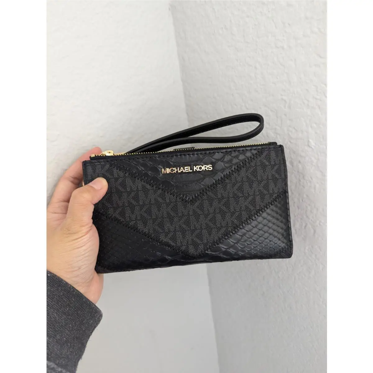 Michael Kors Jet Set Snake Embossed Large Logo Double Zip Wristlet