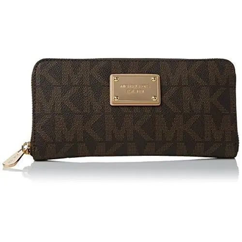 Michael Kors Item Brown Pvc Gold Zip Around Continental Wallet Clutch