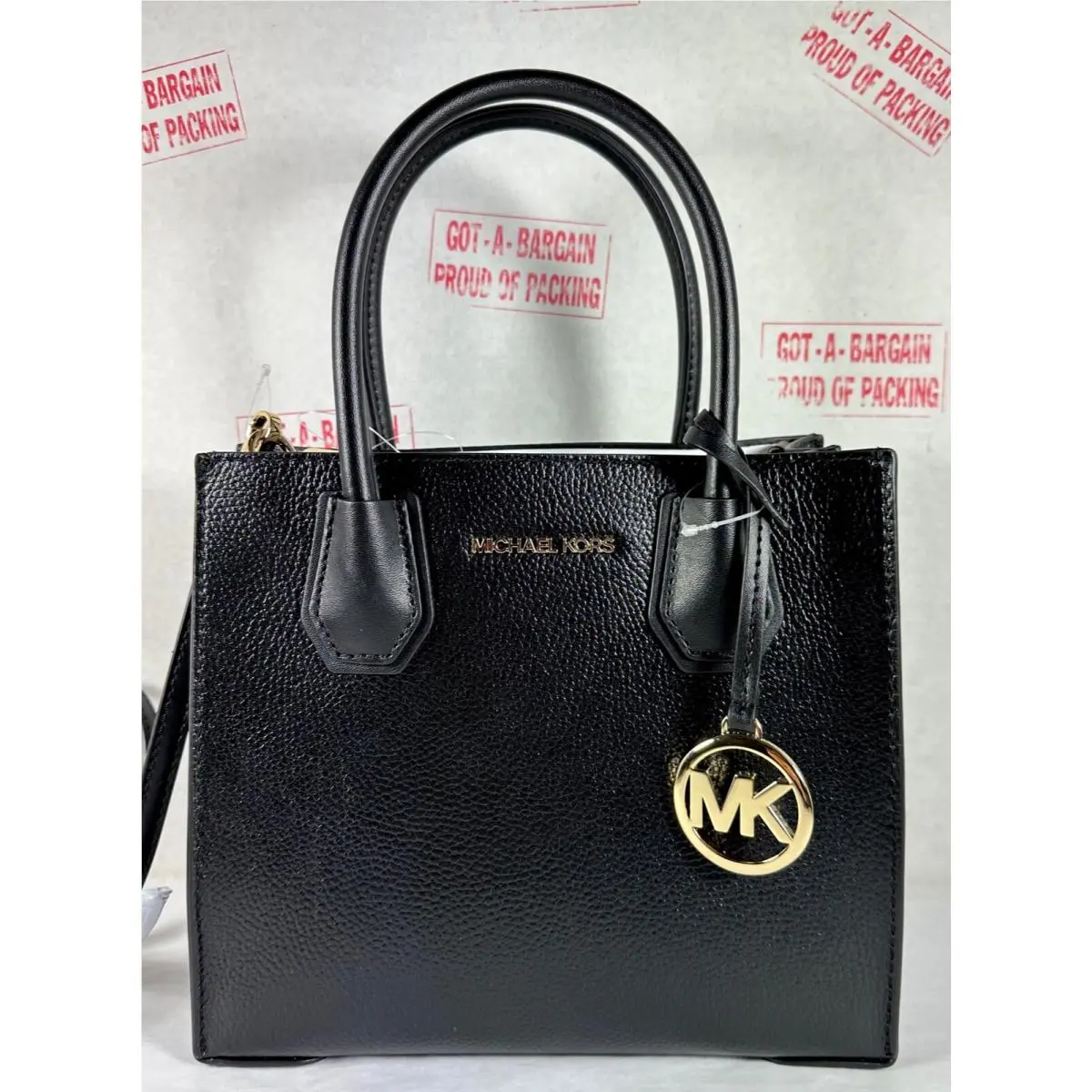 Michael Kors Mercer Black Pebbled Leather Medium Crossbody Satchel Bag