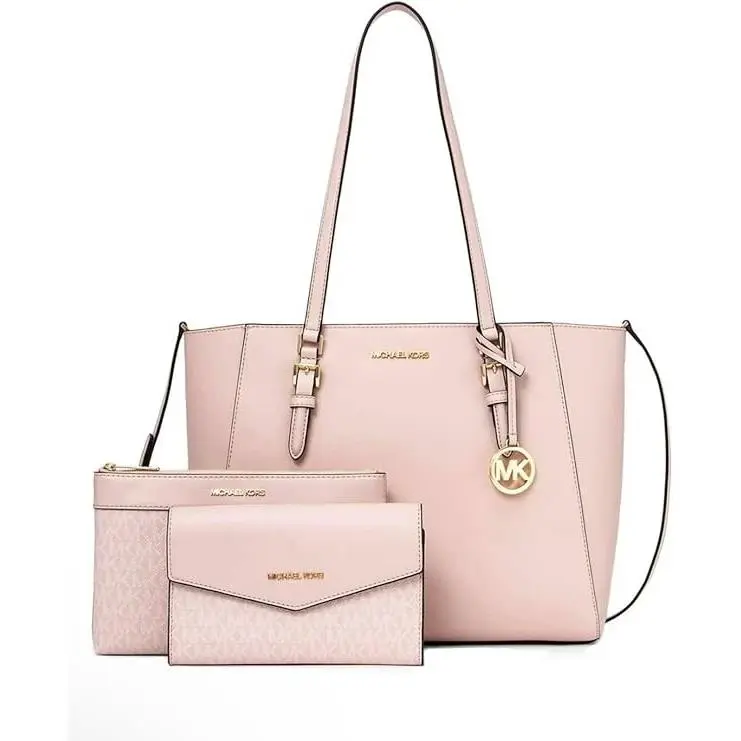 Michael Kors Charlotte Large 3 in 1 Zip Tote Shoulder Bag Crossbody Pink Leather