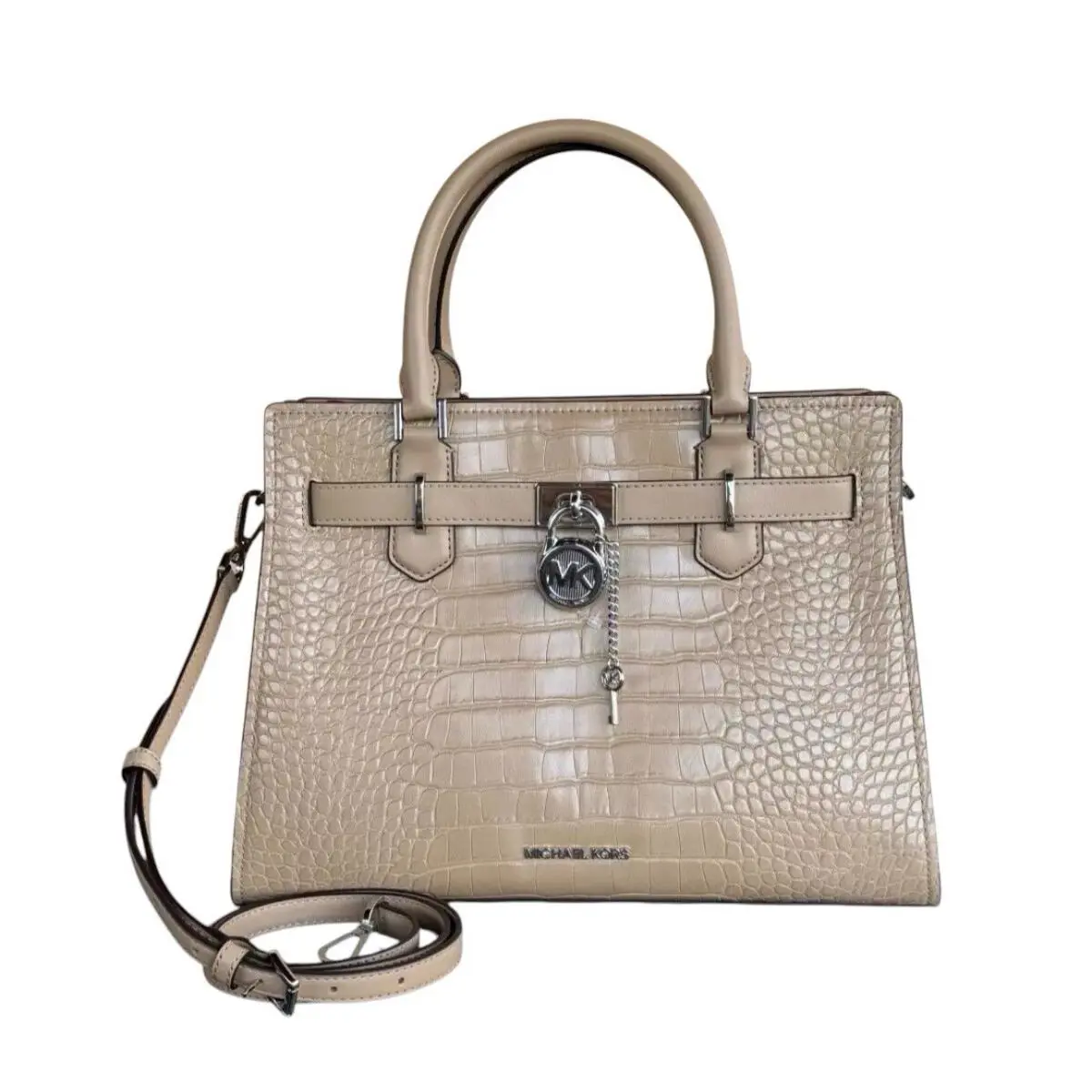 Michael Kors Hamilton MD Satchel Shoulder Crossbodybag Embossed Exotic Camel