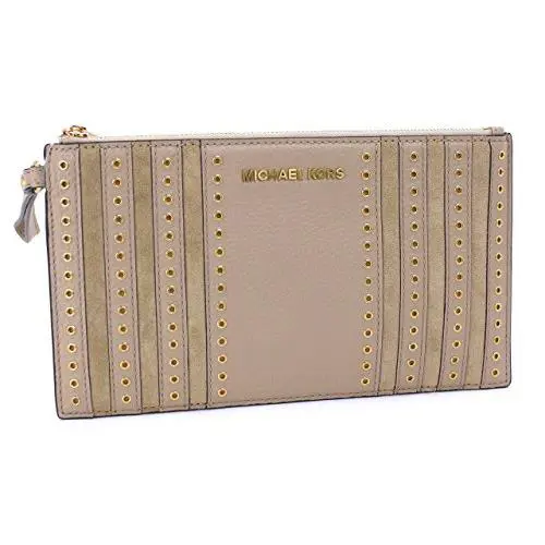 Mini Grommets Shell Gray Leather+suede Zip Wristlet Clutch Handbag by Michael Kors