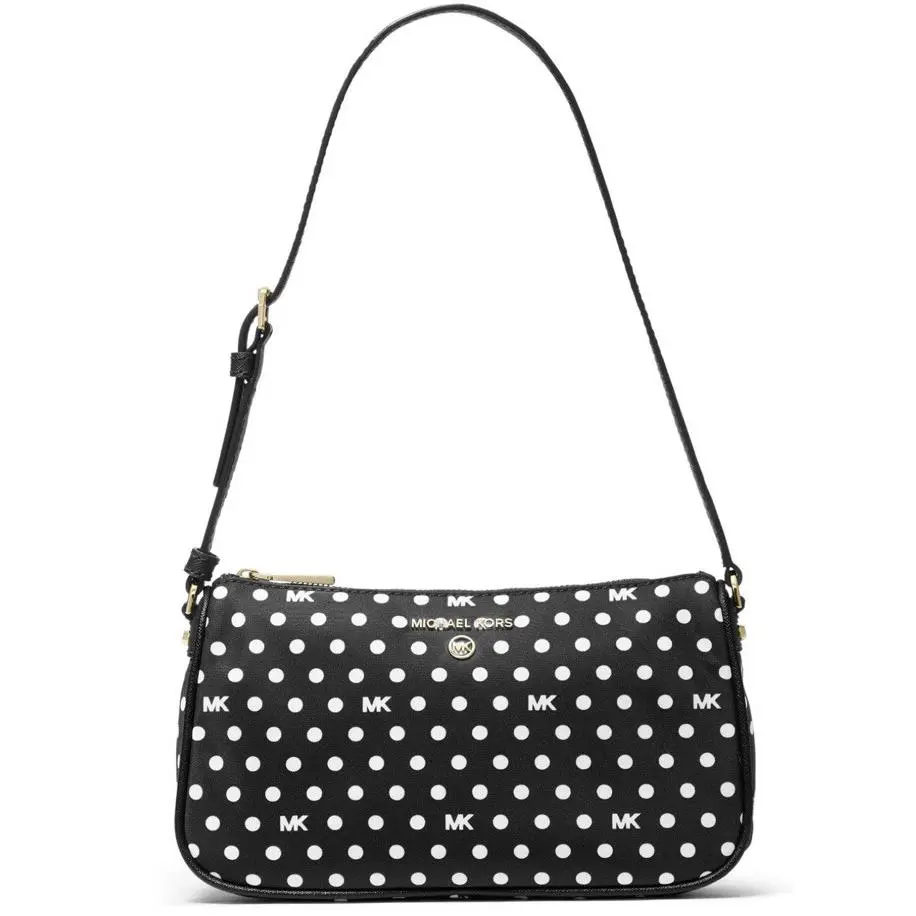 Michael Kors Jet Set Charm Nylon Pouchette Black Optic White Nylon Bag