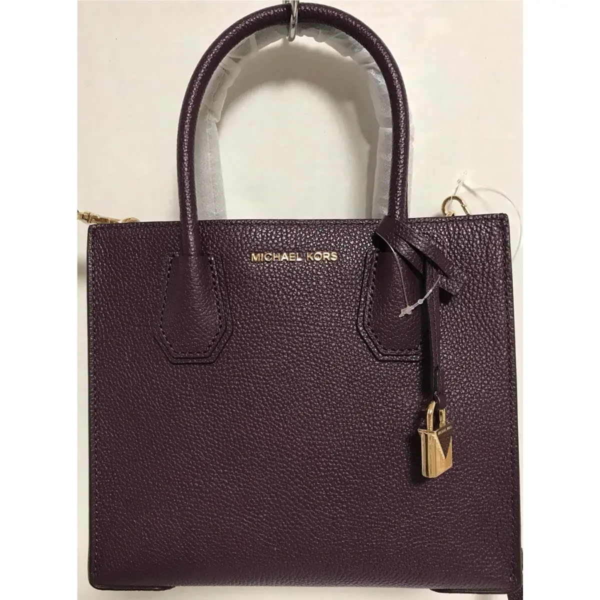Michael Kors Studio SM Mercer Gold Damson Leather Crossbody Handbag