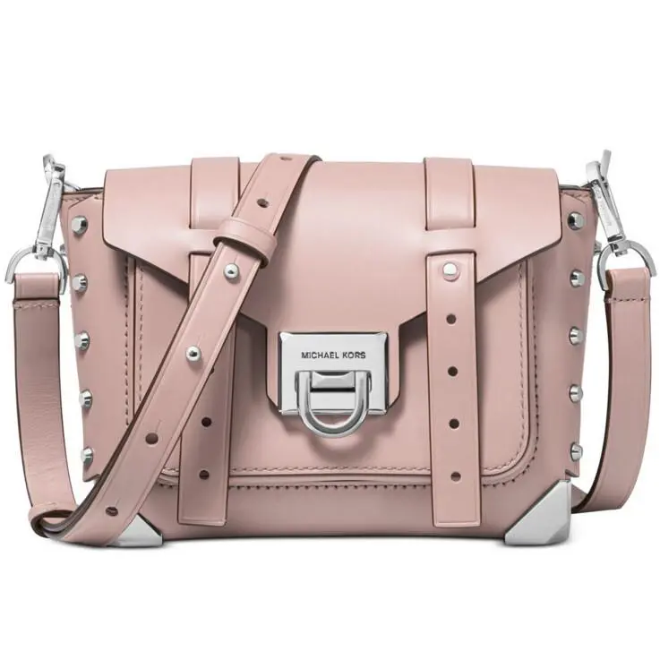 Michael Kors Manhattan Leather Crossbody Bag Messenger Smokey Rose Silver