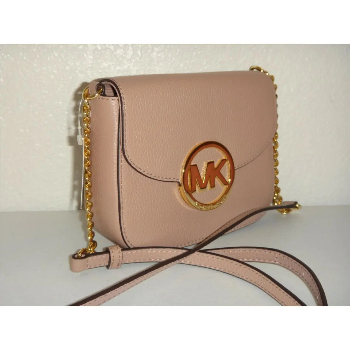 Michael Kors Fulton MK Flap Shoulder Bag SM Cross-body Fawn Leather 38H6GFTC1L