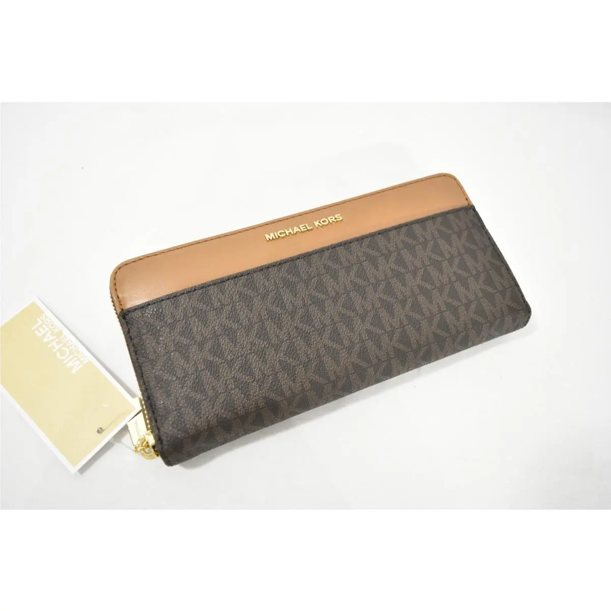 Michael Kors Mercer `mk` Logo Continental Zip Around Wallet in Brown