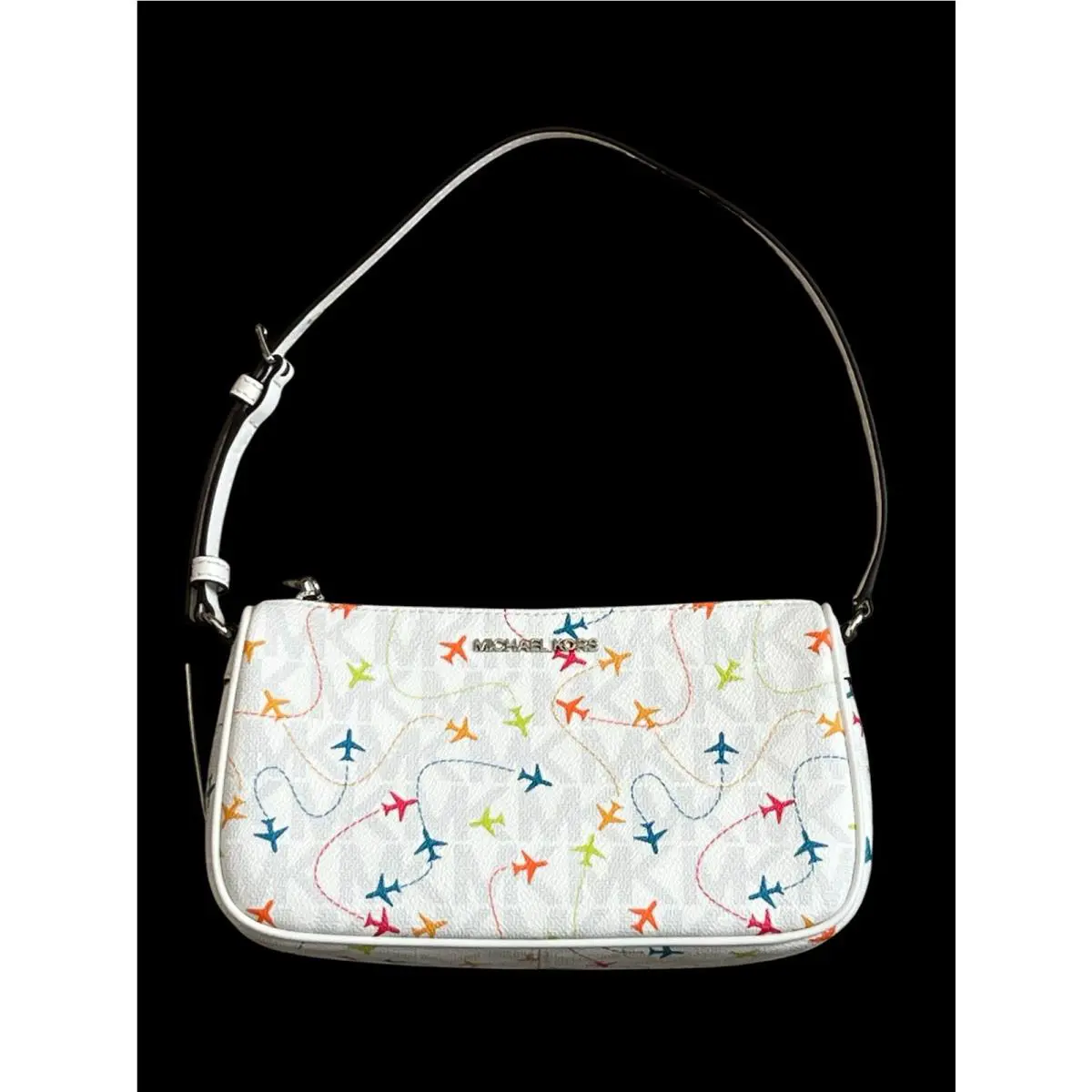 Michael Kors Jet Set Airplane Shoulder Bag Handbag Pouchette Bag White