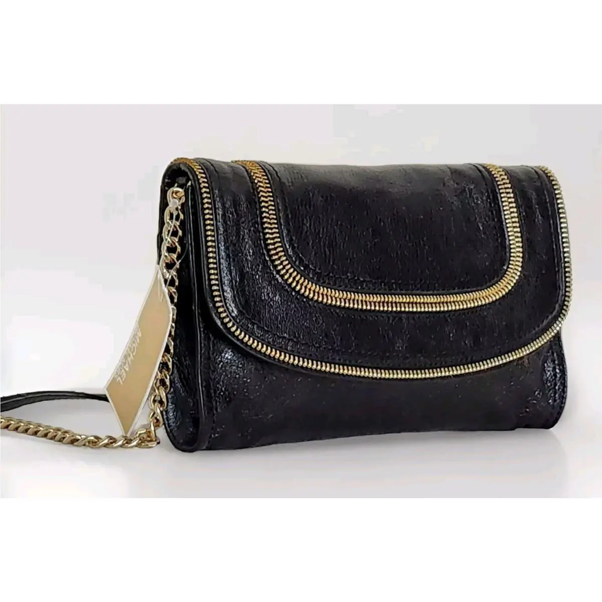 Michael Kors Naomi Black Leather Evening Clutch Chained Shoulder Bag