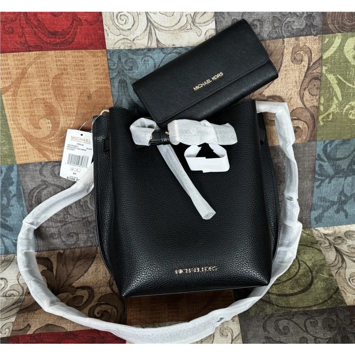 Michael Kors Emilia Small Drawstring Bucket Bag + Large Wallet Set
