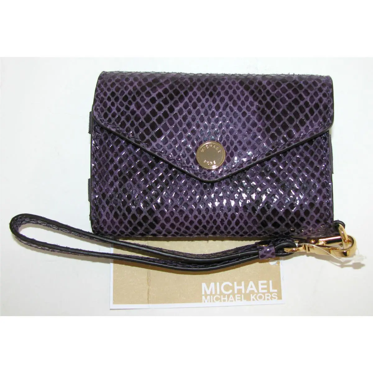 Michael Kors Electronics Purple Snake Embossed Lthr Iphone Wristlet Wallet-new