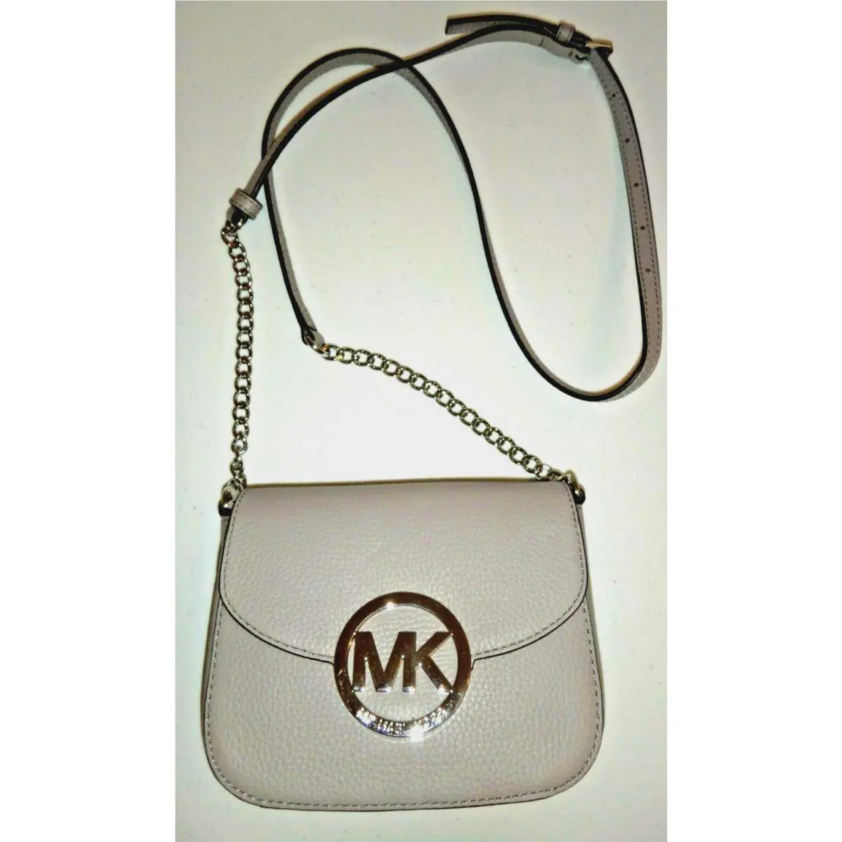 Michael Kors Fulton MK Flap Shoulder Bag Small Crossbody Gray Leather 38H6SFTC1L