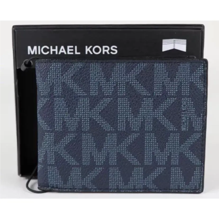 Michael Kors Men`s Jet Set Slim Billfold Leather Wallet Monogram 86F2SMNF5B
