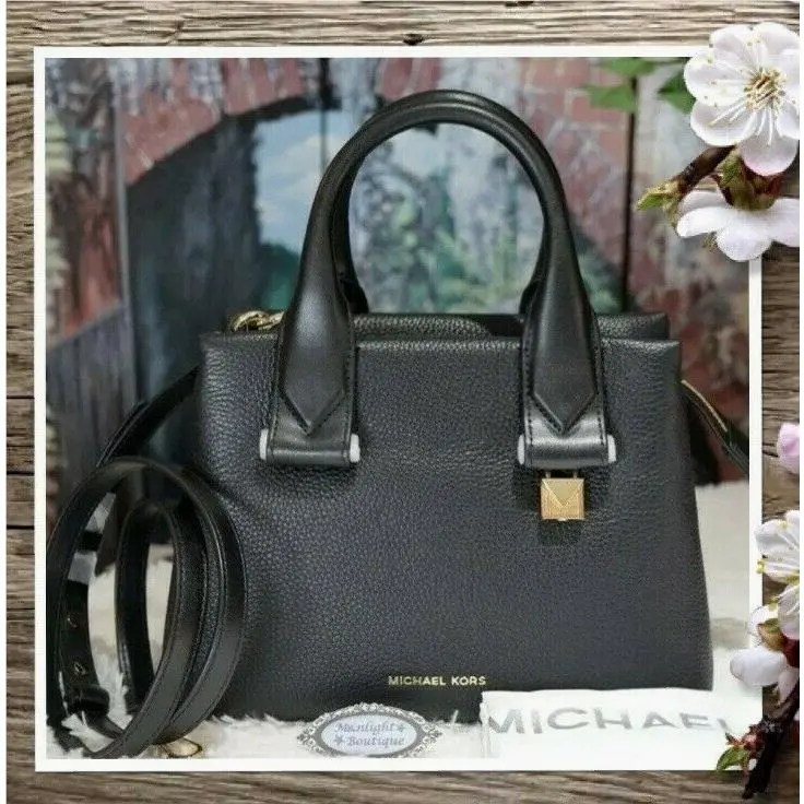 Michael Kors Rollins Small Satchel Crossbody Bag In Black Pebbled Leather