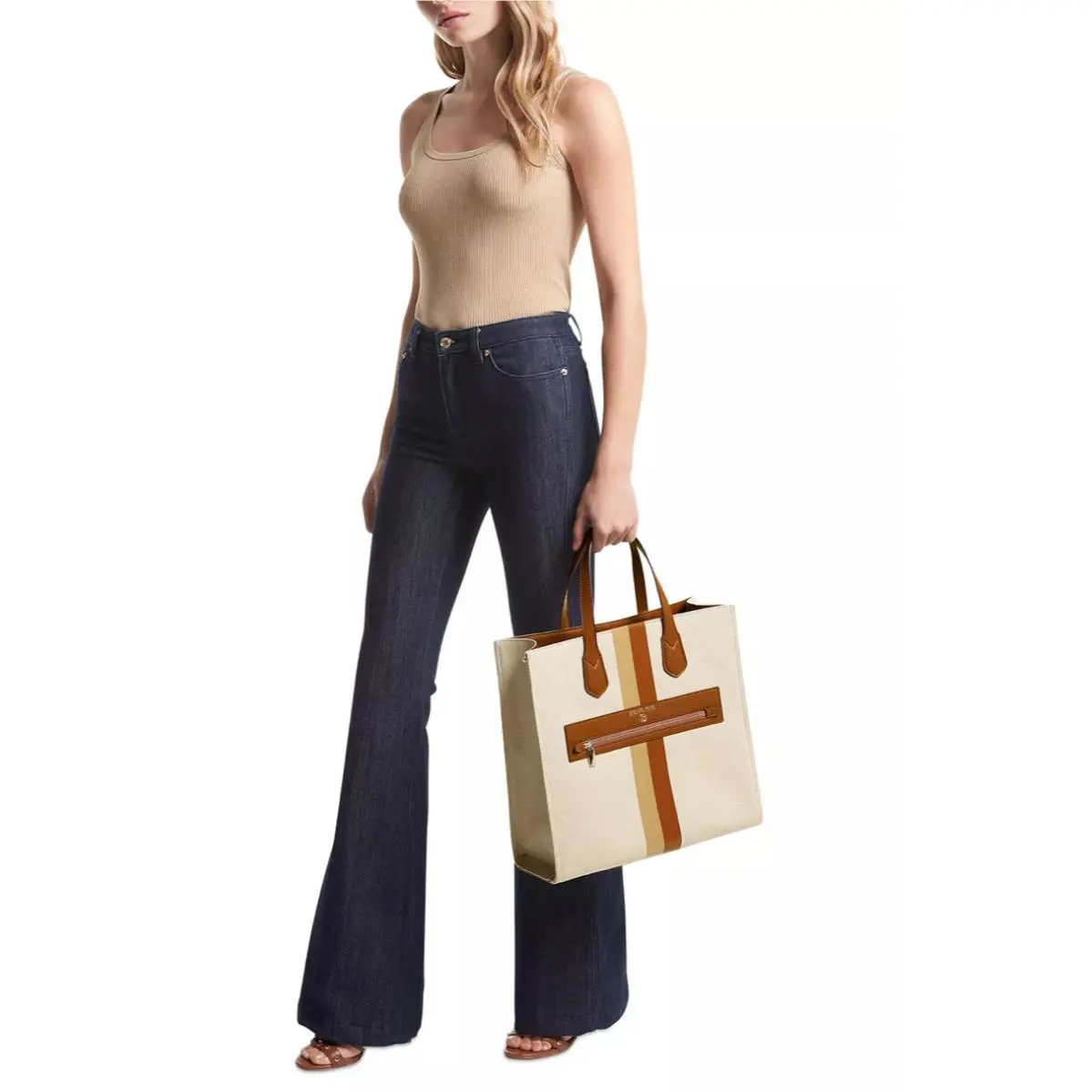 Michael Kors Kempner Large North South Tote Brown Luggage Multi