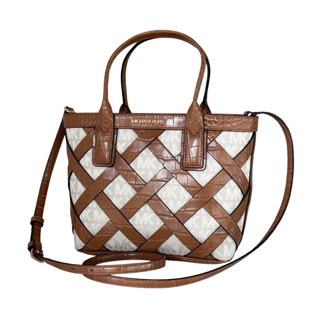 Michael Kors Sienna SM Tote Shoulder Crossbody Bag MK Exotic Light Cream Multi