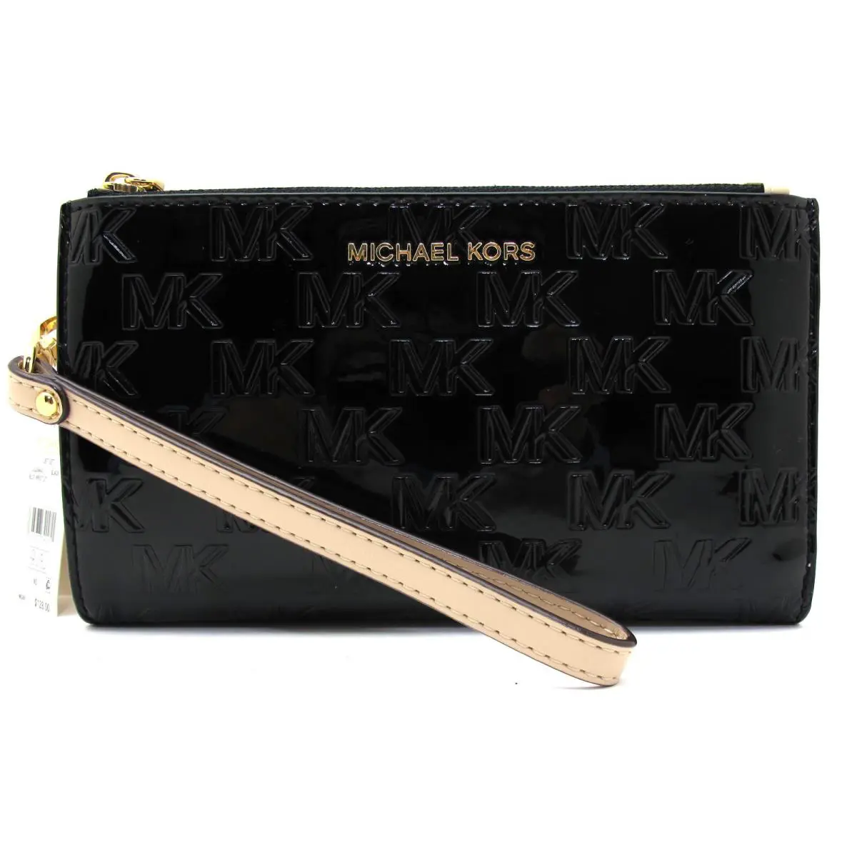 Michael Kors Jet Set Double Zip Shiny Black Phone Wallet Wristlet