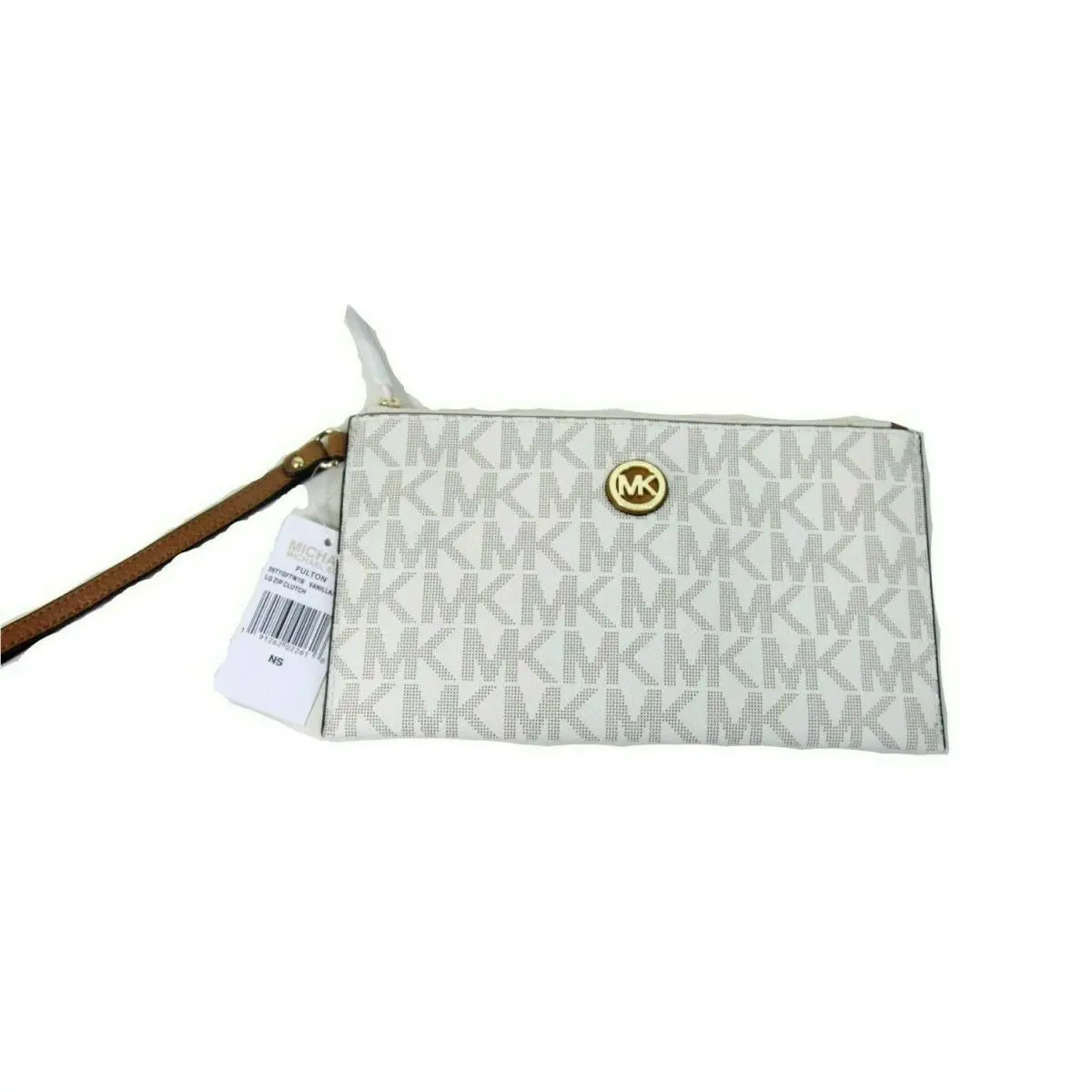Michael Kors Womens Fulton Leather Clutch Wristlet Wallet Vanilla Acorn Pvc