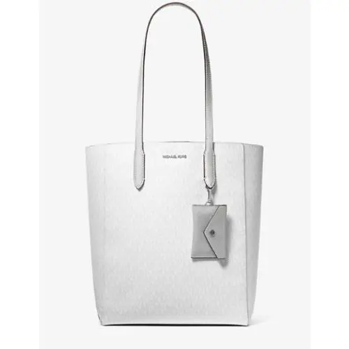 Michael Kors Vincent Large Signature Logo Tote Bag with Coin Pouch Silver