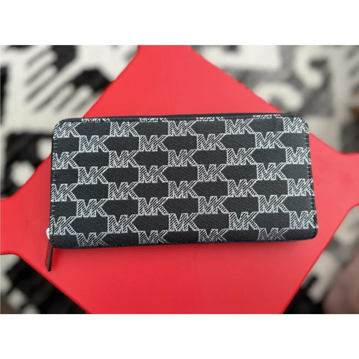 Michael Kors Cooper Large Zip Around Credit Card Long Wallet Black Multi