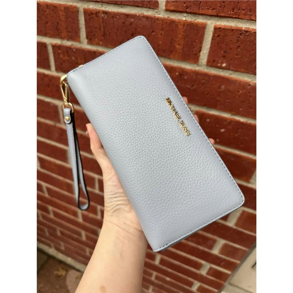 Michael Kors Jet Set Travel Leather Large Continental Wristlet Wallet Pale Blue
