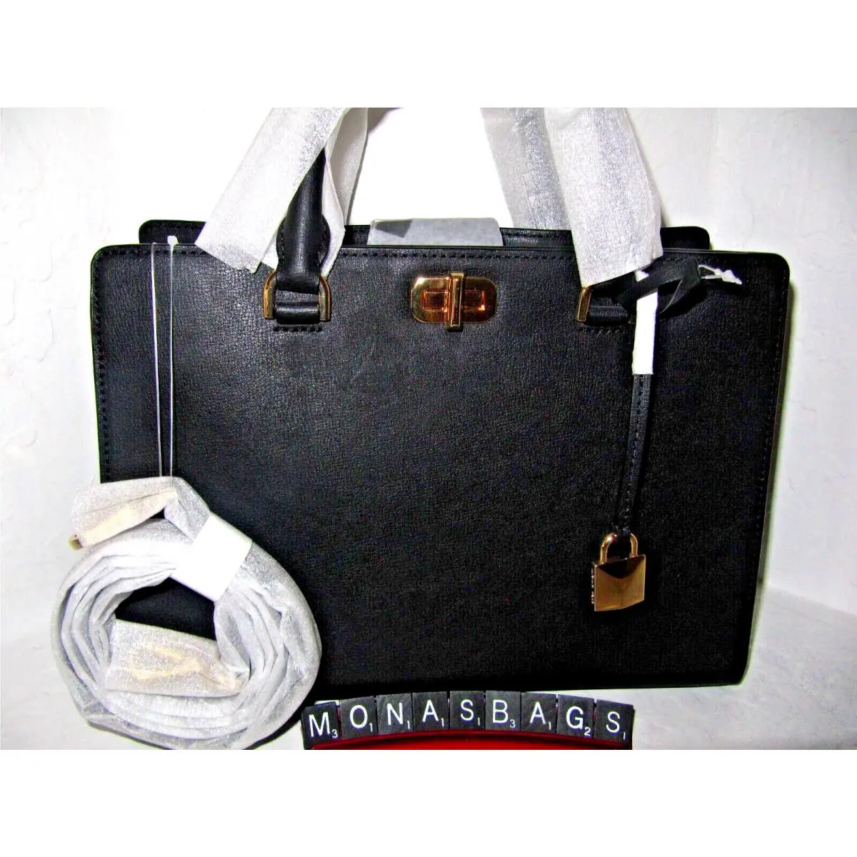 Michael Kors Large Sylvie Black Leather Satchel Bag Crossbody Strap