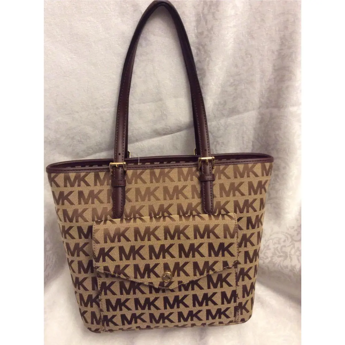 Michael Kors Jet Set Item Signature Jacquard Med Snap Pocket Tote Bag