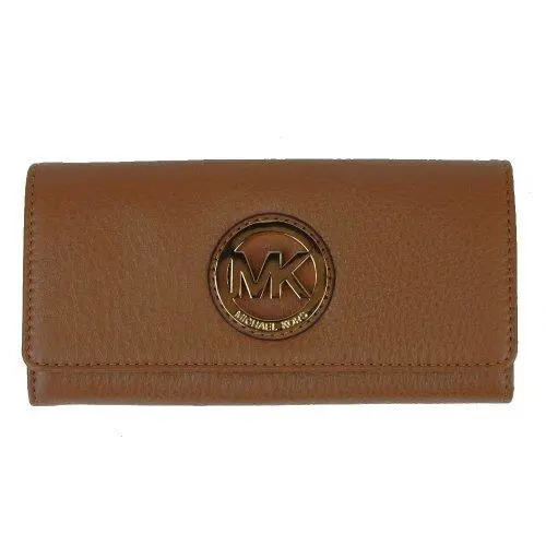 Michael Kors Fulton Brown Luggage Leather+gold Flap Continental Wallet Clutch