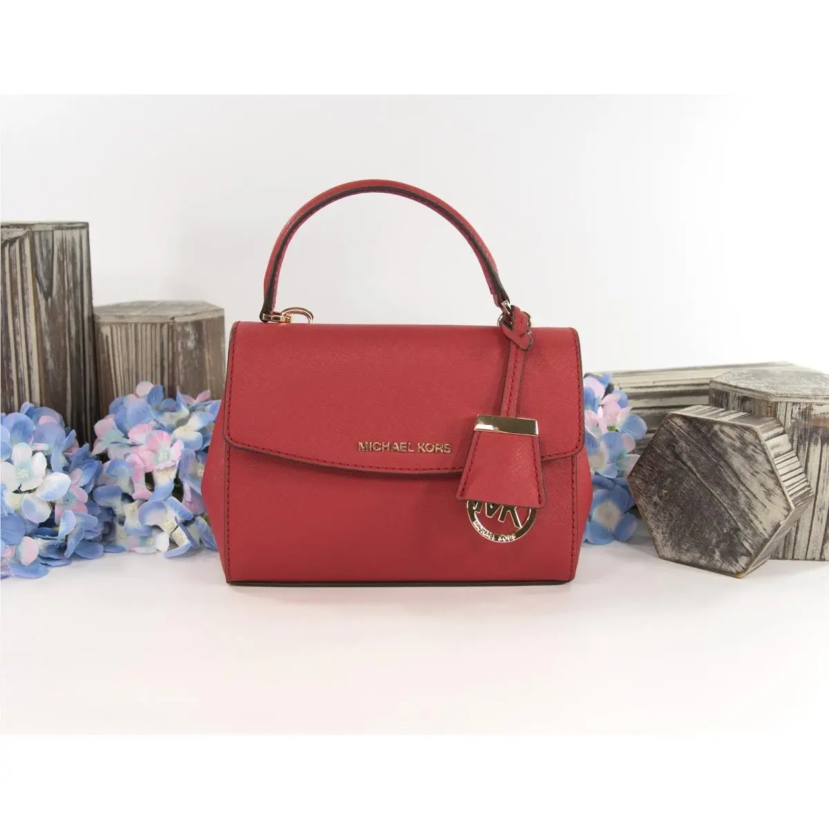 Michael Kors Crimson Red Leather Ava XS Extra Small Satchel Crossbody Bag