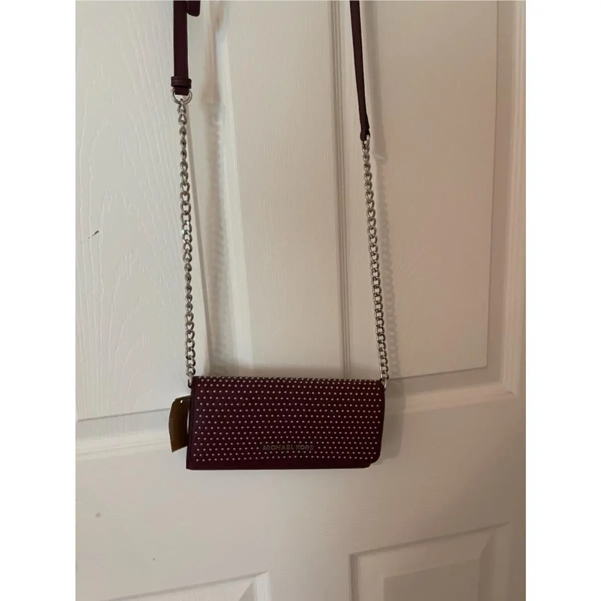 Michael Kors Leather Micro Studded Chain Crossbody Plum 35F7SD7C7L