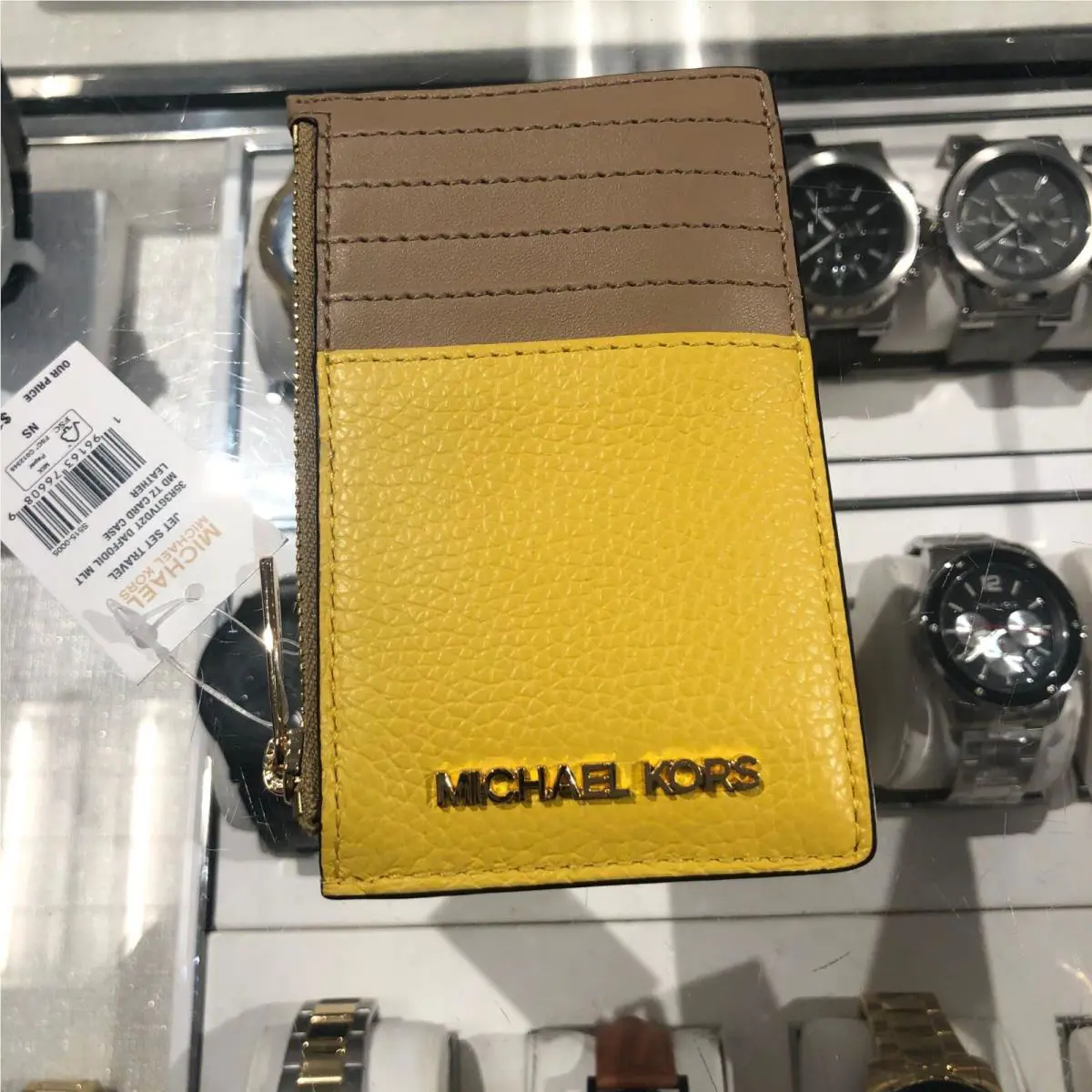 Michael Kors Jet Set Travel Medium Top Zip Card Case Wallet Coin Pouch -daffodil