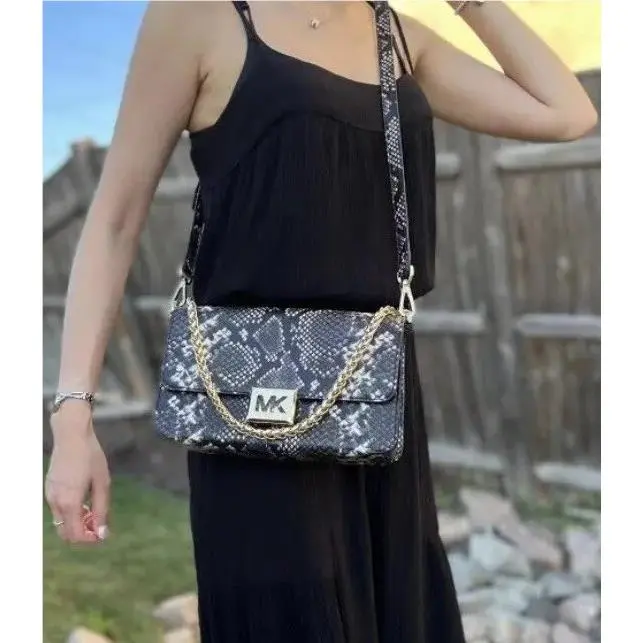 Michael Kors Sonia Leather Medium Gold Chain Shoulder Bag Crossbody Black