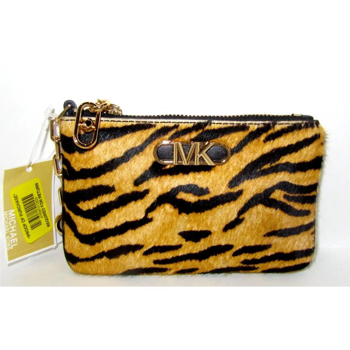 Michael Kors Parker Marigold Key Card Case Holder Tiger Print Calf Hair