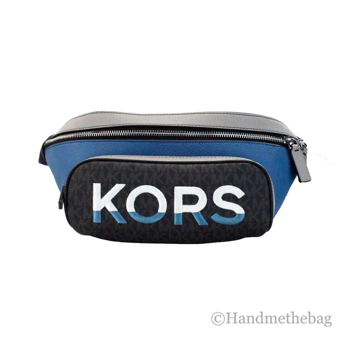 Michael Kors Cooper Large Blue Multi Leather Embroidered Logo Utility Belt Bag