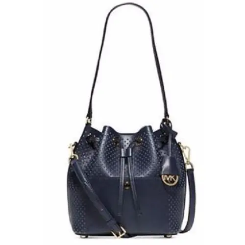 MK Signature Greenwich Medium Bucket Perforated Navy Bicolor by Michael Kors