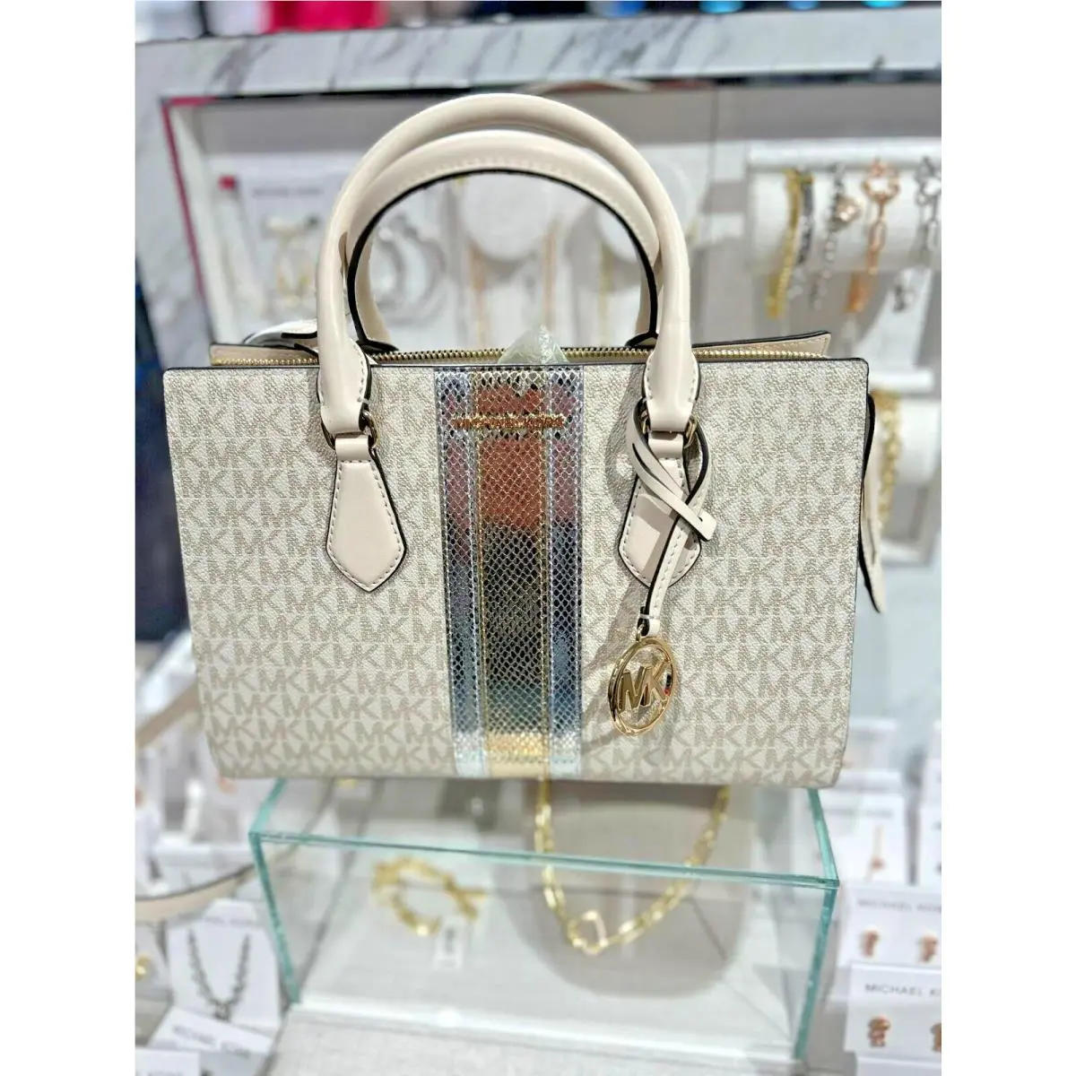 Sheila Medium Crossbody Fashion Handbag Satchel Bag Pale Gold Purse by Michael Kors