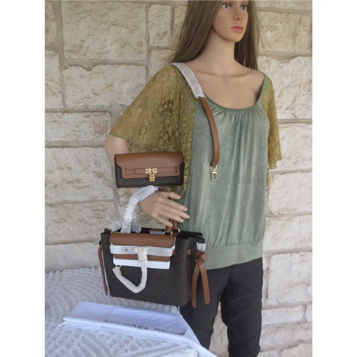 Michael Kors Hamilton Legacy SM Belted Satchel Wallet Brown Logo /acorn