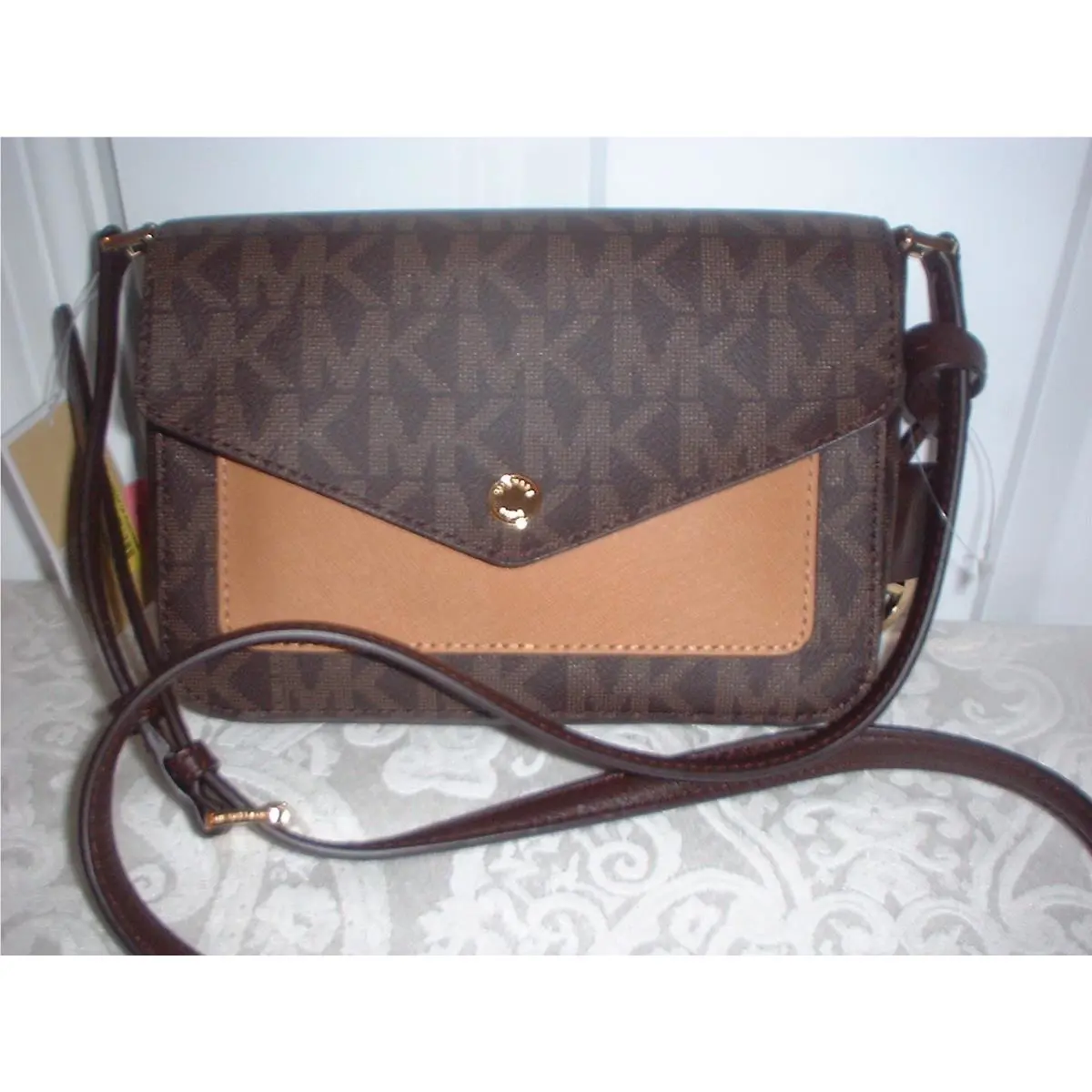 Michael Kors Greenwich Signature Leather Small Flap Crossbody Handbag Brown