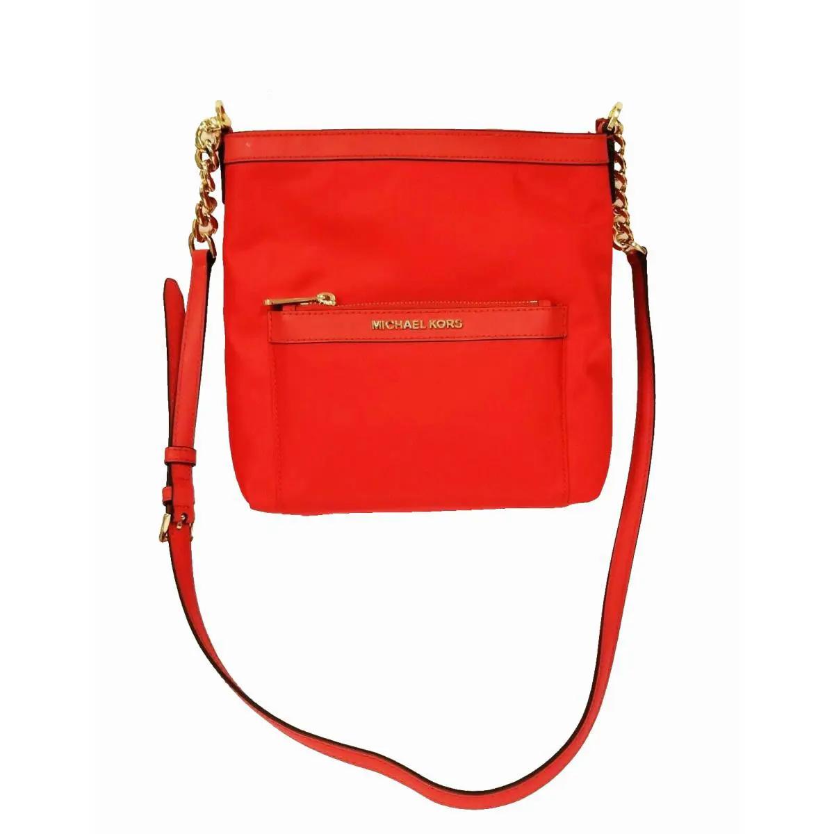 Michael Kors Morgan Red Sangria Nylon+gold Chain Crossbody MD Messenger Bag