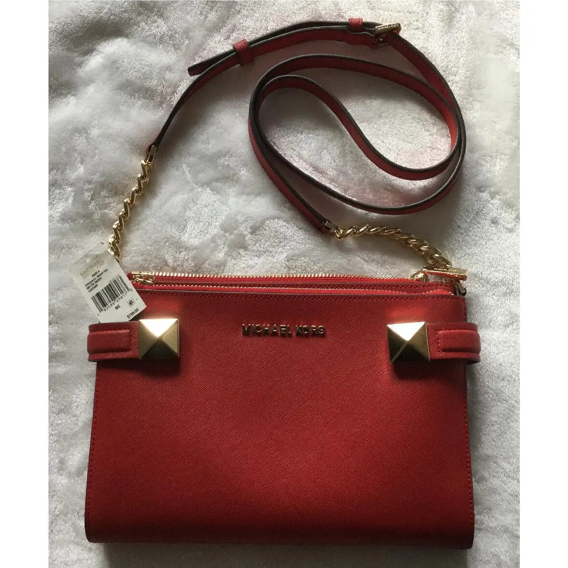 Michael Kors Karla MD EW Bright Red/gold Saffiano Lthr XBODY-32H9GKGC2L-$198
