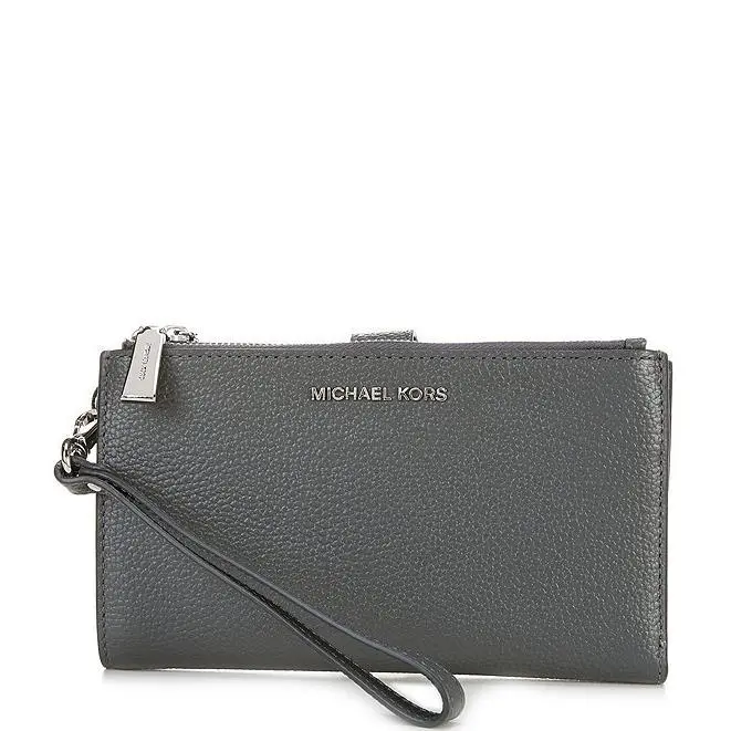 Michael Kors Jet Set Double Zip Leather Wristlet Slate Gray