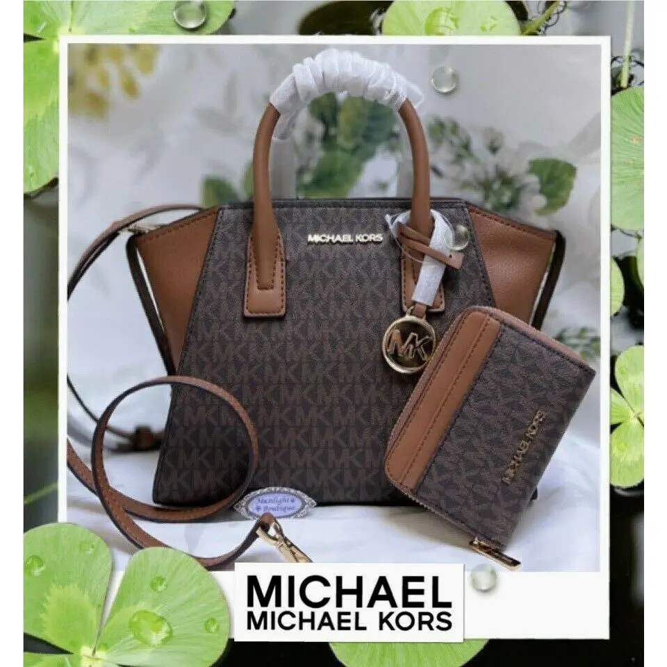 Avril SM TZ Satchel X-body Bag +wallet In Brown Sig CC Leather by Michael Kors