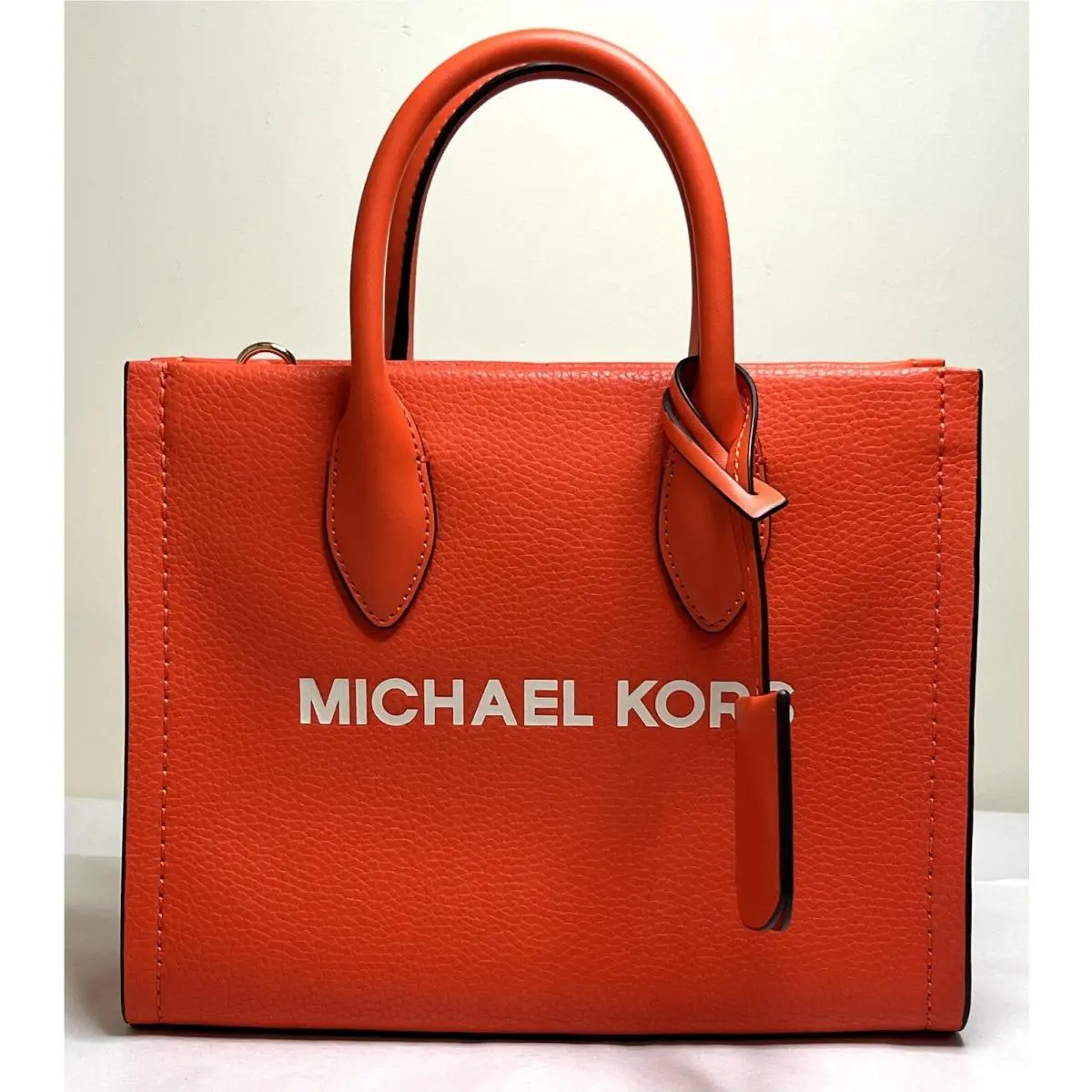 Michael Kors Mirella Small Poppy Leather Shopper Top Zip Crossbody Satchel Bag