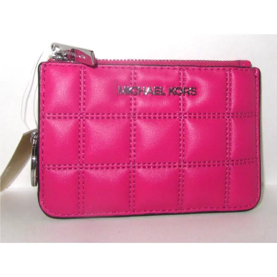 Michael Kors Small Top Zip Coin Pouch ID Card Case Key Ring Dragonfruit Pink